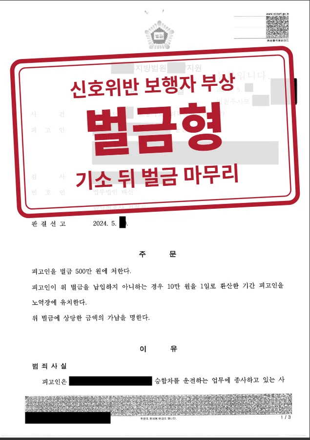 벌금 500만 원 결정문(개인정보 가림 처리)