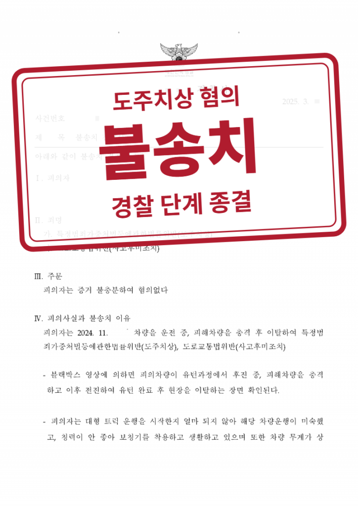 불송치(혐의없음) 결정문(개인정보 가림 처리)