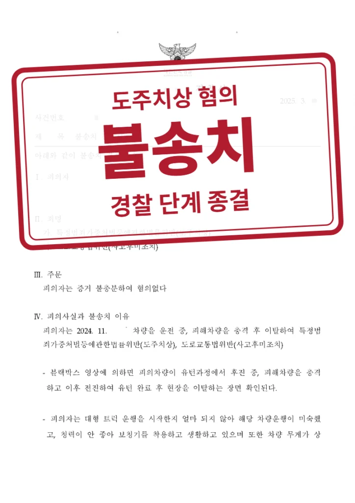 불송치(혐의없음) 결정문(개인정보 가림 처리)