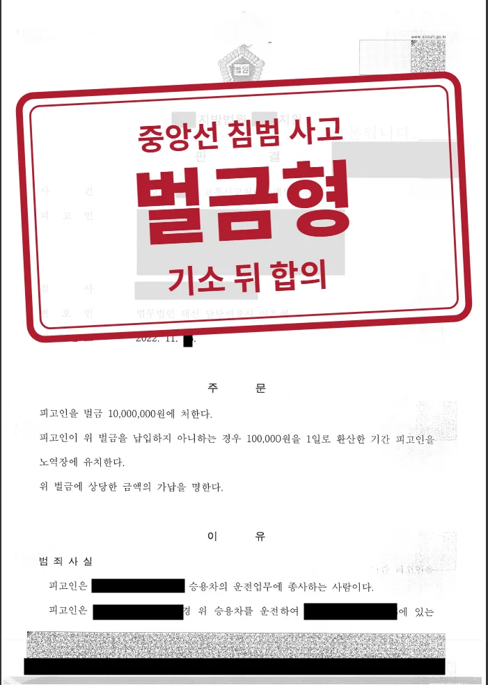 벌금 1,000만 원 결정문(개인정보 가림 처리)