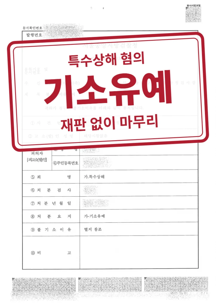 기소유예 결정문(개인정보 가림 처리)