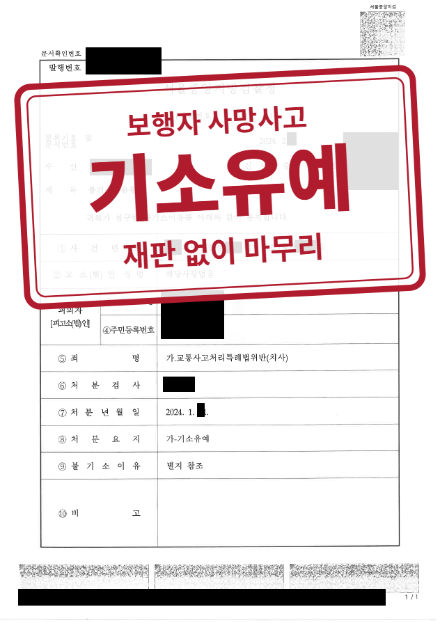 기소유예 결정문(개인정보 가림 처리)