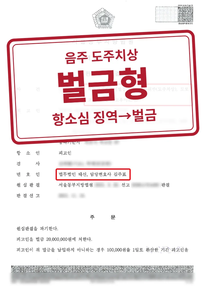 항소심 원심 파기, 벌금 2,000만 원 결정문(개인정보 가림 처리)
