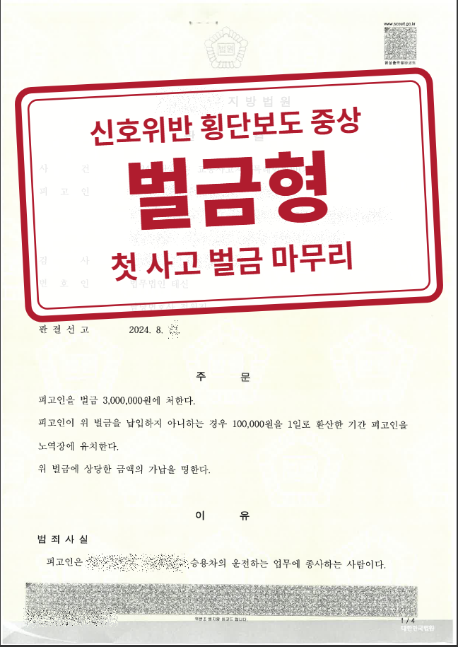 벌금 300만 원 결정문(개인정보 가림 처리)