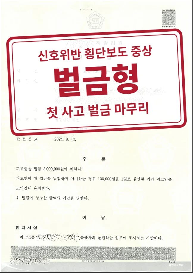 벌금 300만 원 결정문(개인정보 가림 처리)