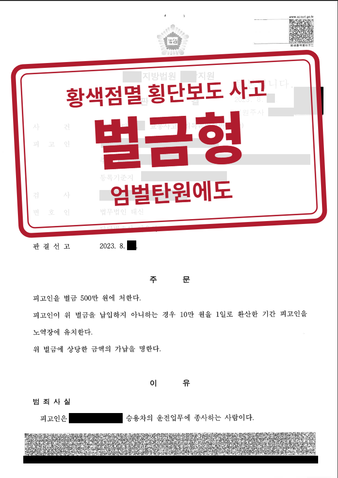 벌금 500만 원 결정문(개인정보 가림 처리)