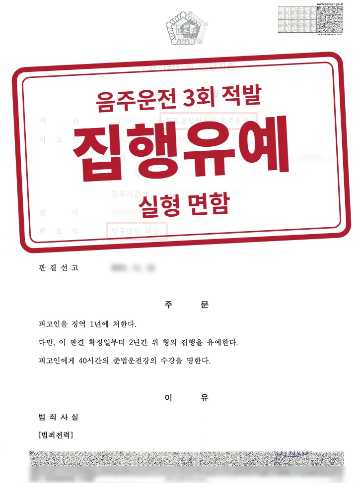 징역 1년·집행유예 2년 결정문(개인정보 가림 처리)