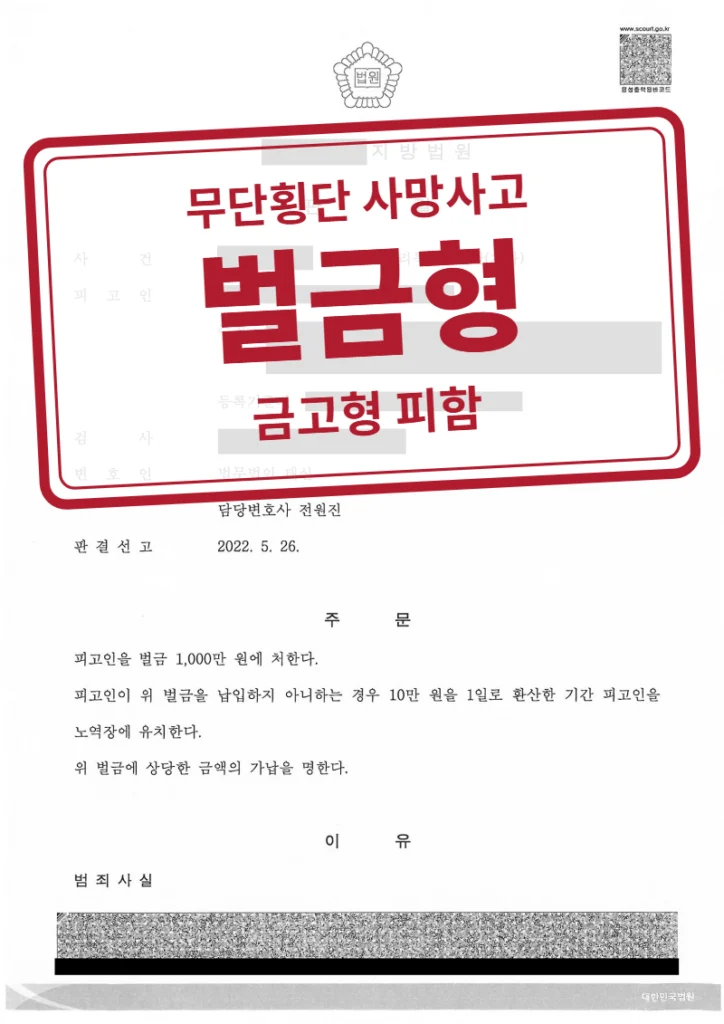 벌금 1,000만 원 결정문(개인정보 가림 처리)