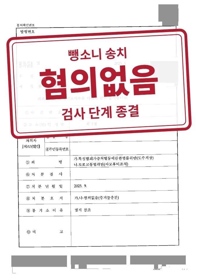 혐의없음(증거불충분) 결정문(개인정보 가림 처리)