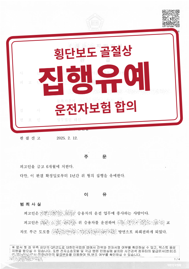 금고 6개월·집행유예 1년 결정문(개인정보 가림 처리)