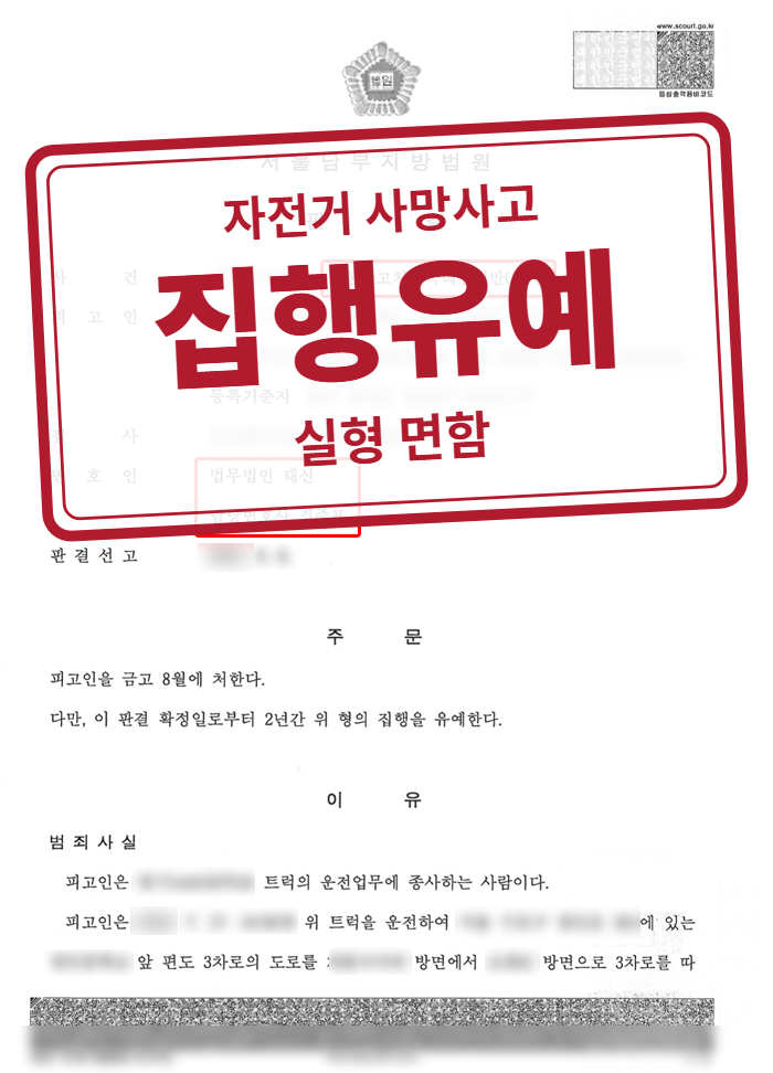 금고 8월·집행유예 2년 결정문(개인정보 가림 처리)