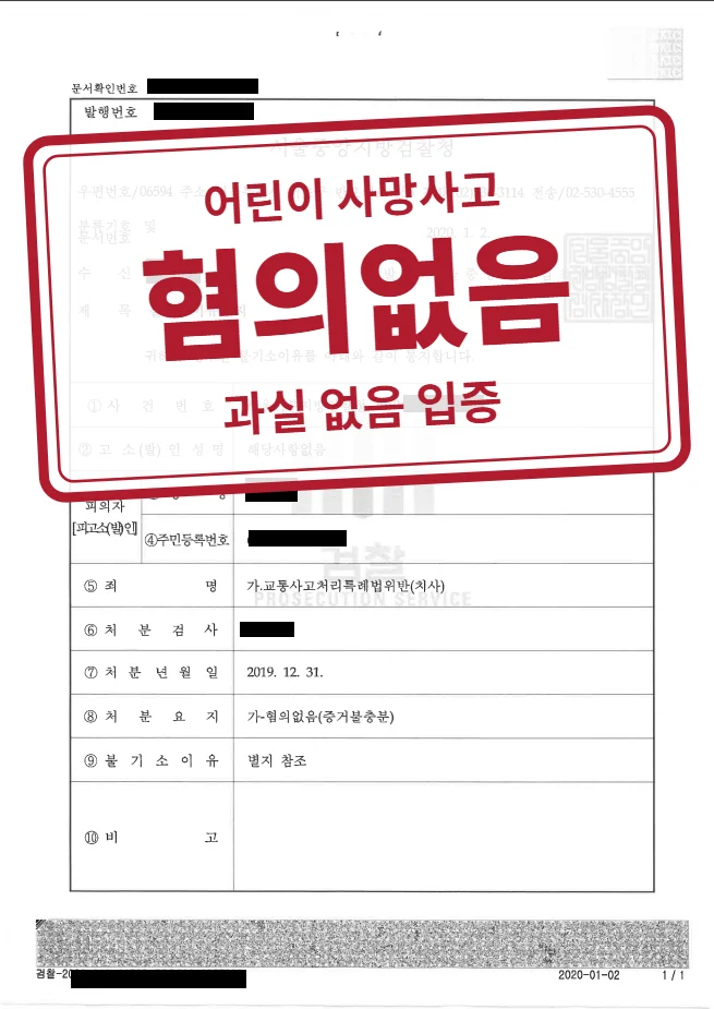 혐의없음(증거불충분) 결정문(개인정보 가림 처리)