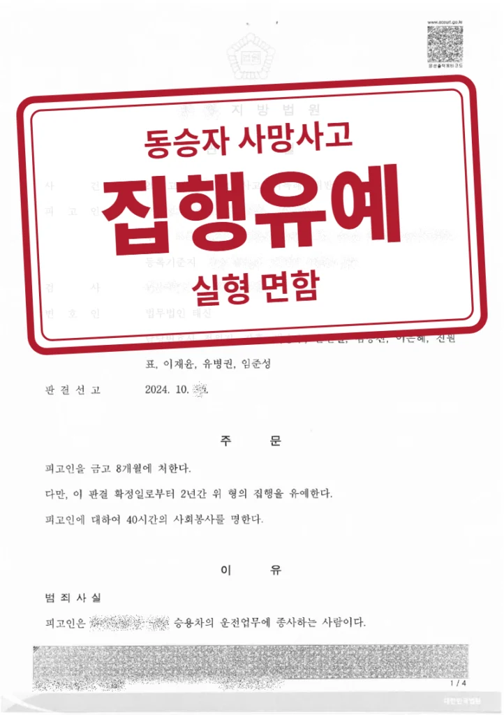 금고 8월·집행유예 2년·사회봉사 40시간 결정문(개인정보 가림 처리)