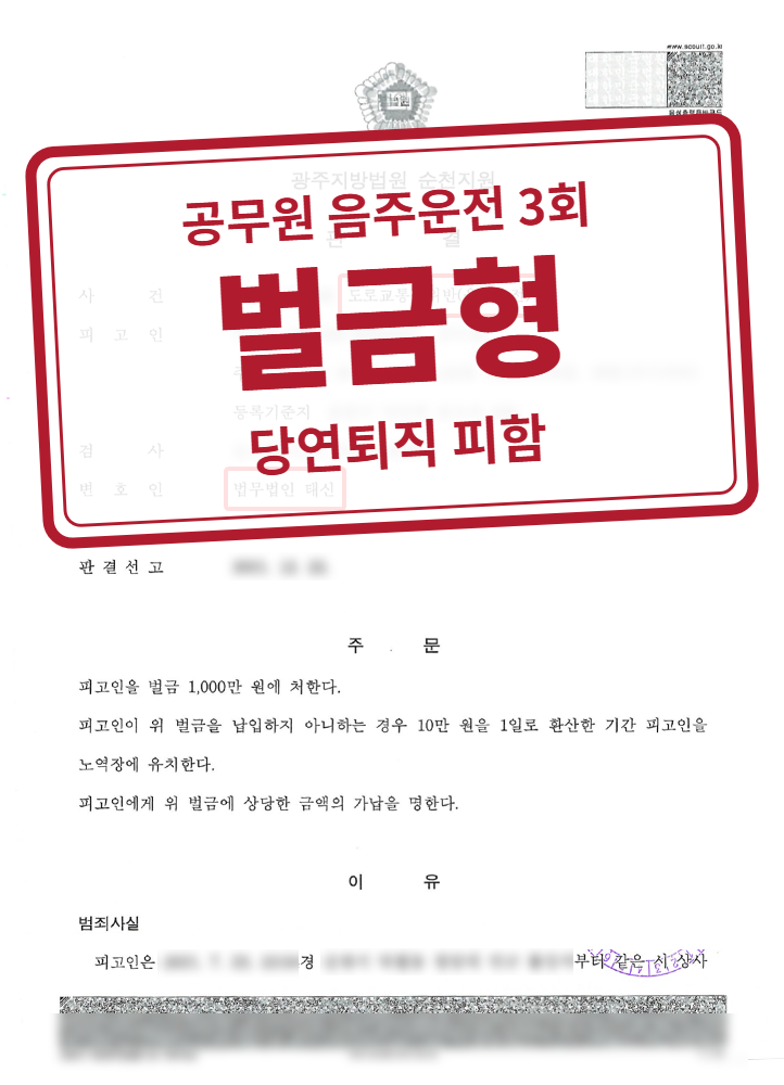 벌금 1,000만 원(검사 항소 없이 확정) 결정문(개인정보 가림 처리)