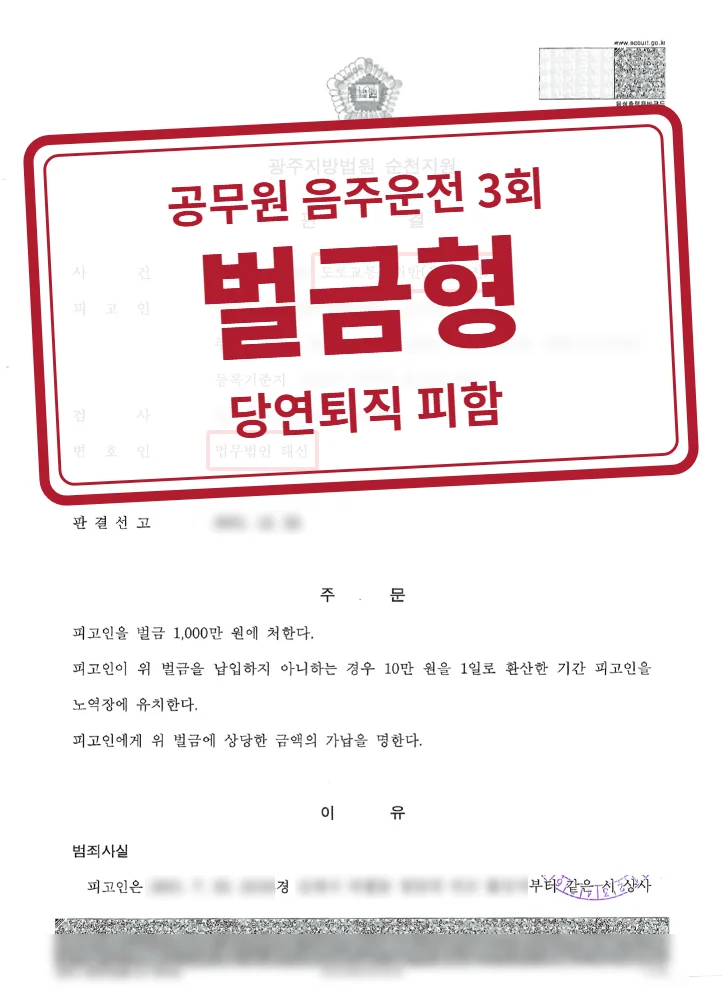 벌금 1,000만 원(검사 항소 없이 확정) 결정문(개인정보 가림 처리)