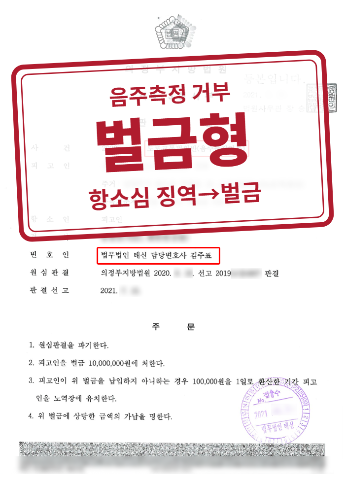 항소심 벌금 1,000만 원 결정문(개인정보 가림 처리)