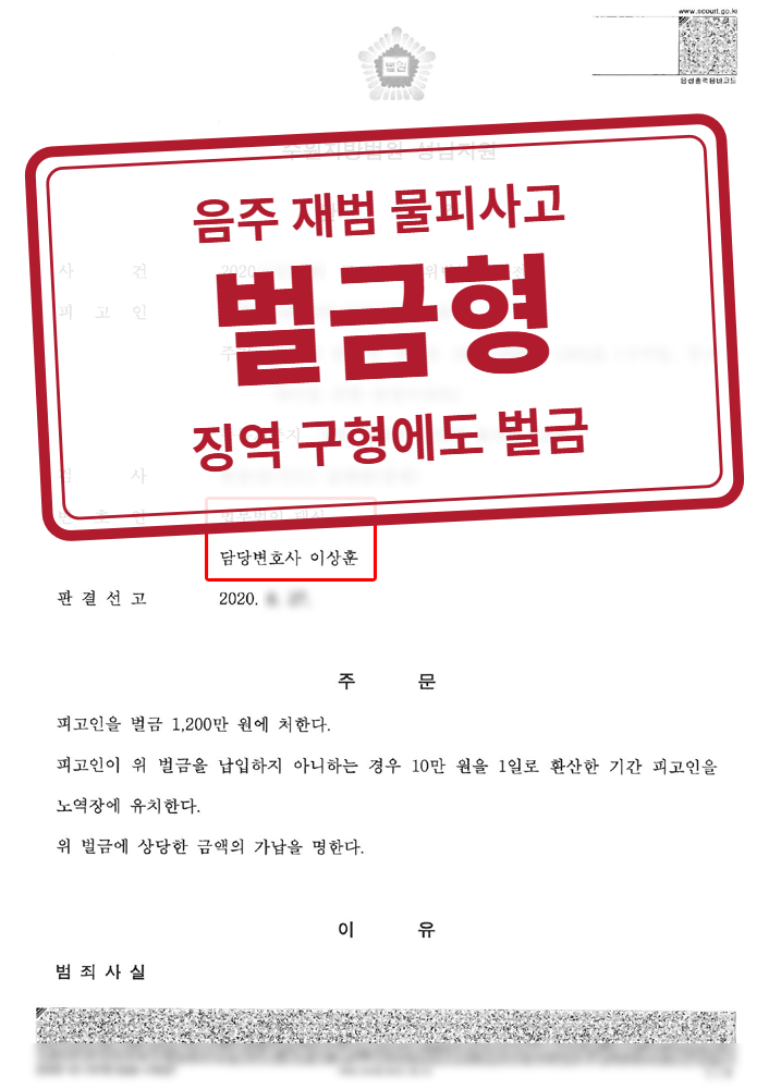 벌금형 결정문(개인정보 가림 처리)