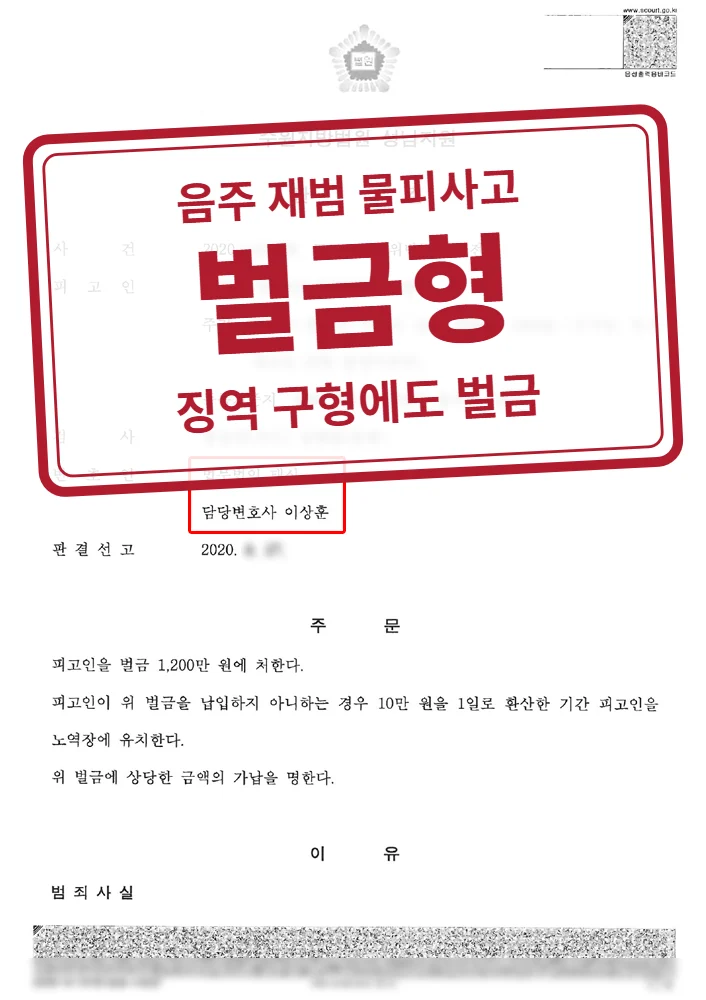 벌금형 결정문(개인정보 가림 처리)