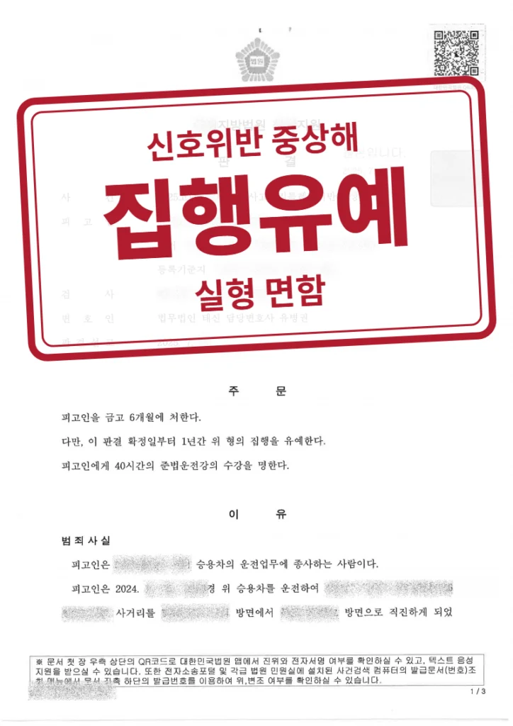 금고 6월·집행유예 1년 결정문(개인정보 가림 처리)