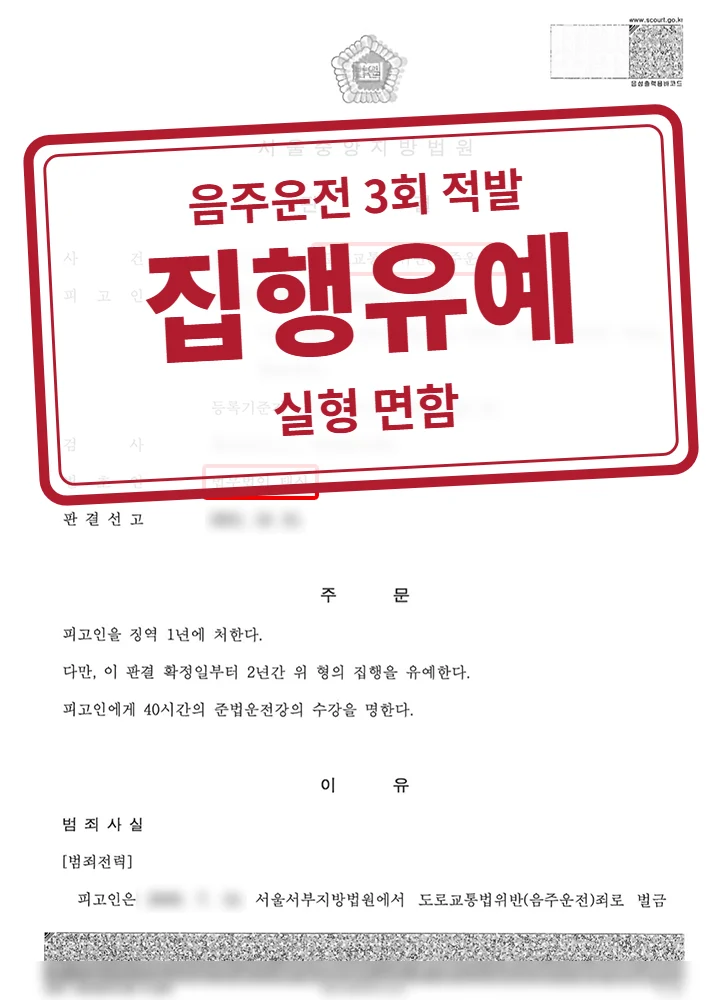 징역 1년·집행유예 2년 결정문(개인정보 가림 처리)