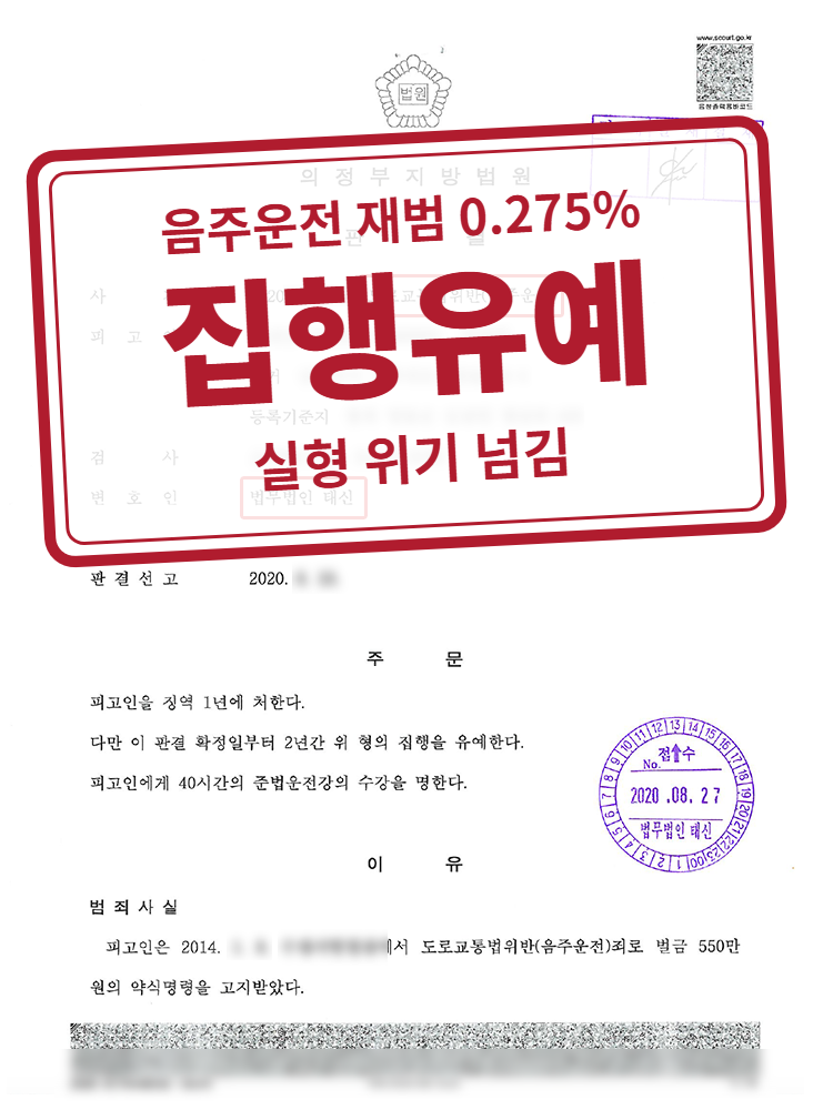 징역 1년·집행유예 2년 결정문(개인정보 가림 처리)