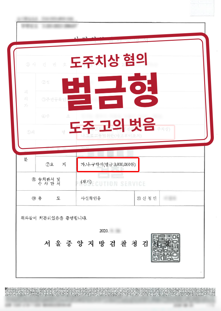 약식명령 벌금 300만 원 결정문(개인정보 가림 처리)